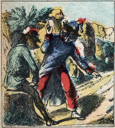 The sick lion and the fox. Fables by Jean de La Fontaine. Epinal imaging from the end of the 19th century by French School