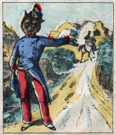 The sick lion and the fox. Fables by Jean de La Fontaine. Epinal imaging from the end of the 19th century by French School