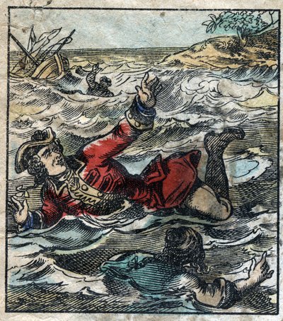 The sinking of Lemuel Gulliver. Illustration for 
