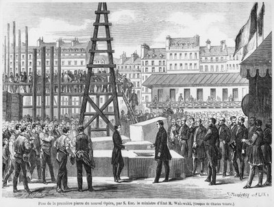 The state minister Walewski laying the first stone of the new Opera of Paris, 21st July 1862 by French School