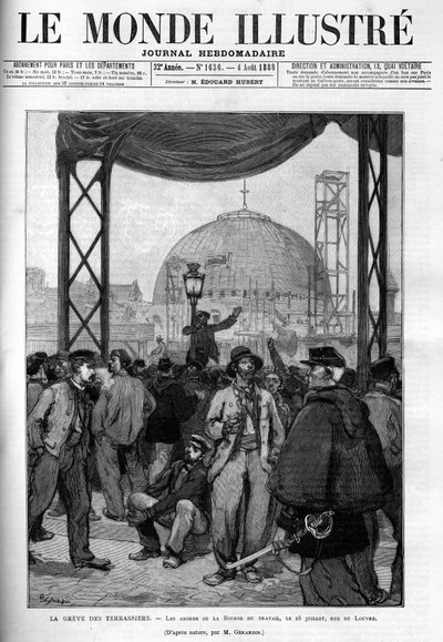 The strike of the terrassiers near the Bourse du travail rue du Louvre in Paris on July 28 by French School