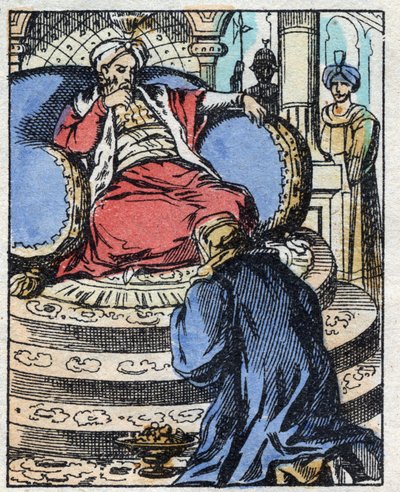 The sultan is amazed by the diamonds Aladdin offers him to ask for his daughter