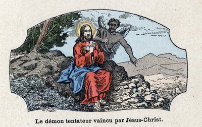 The tempting demon defeated by Jesus Christ. Jesus Christ led into the desert by the spirit, was tempted by the devil. In Tout l