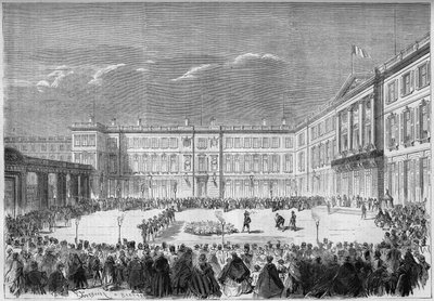The torchlight curée in the courtyard of the palace of Compiegne, Oise by French School