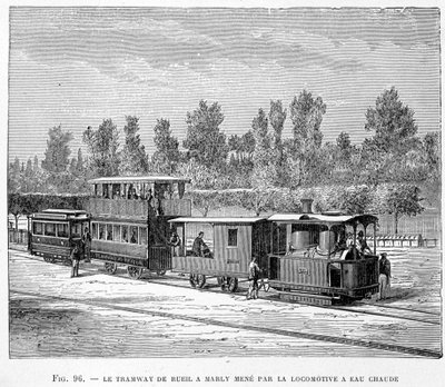 The tram from Rueil to Marly, led by the hot water locomotive - in 