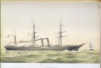 The transatlantic paddle liner Le Pereire crossing from Le Havre to New York, c.1860 by French School