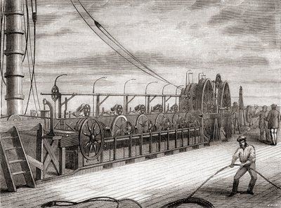 The Transatlantic Telegraph Cable Unwinding Unit Aboard the S.S. Great Eastern by French School