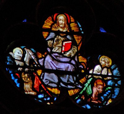 The West Rose Window Depicting a Scene from the Book of Revelation: Christ with the Four Sacred Beasts, Symbols of the Evangelists by French School