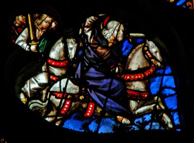 The West Rose Window Depicting a Scene from the Book of Revelation: Faithful and True, the King of Kings on a White Horse, with Two Other Warriors Behind by French School