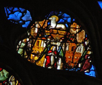 The West Rose Window Depicting a Scene from the Book of Revelation: New Jerusalem, Colored Fine Gold, an Angel at Each Door, with All Manner of Stones in the Walls and the Lamb on the Throne in Its Midst by French School