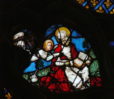 The West Rose Window Depicting a Scene from the Book of Revelation: Opening of the First Seal, with the Angel of Matthew by French School