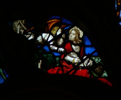 The west rose window depicting a scene from the Book of Revelation: Opening the seventh seal by French School