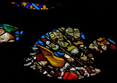 The west rose window depicting a scene from the Book of Revelation: Some of the two hundred million warriors destroying a third part of humanity by French School