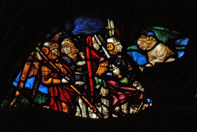 The west rose window depicting a scene from the Book of Revelation: Four angels of the Euphrates unbound by French School
