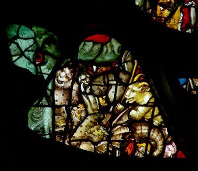 The West Rose Window Depicting a Scene from the Book of Revelation: Seven-Headed Beast and the Two-Horned Beast Being Cast into the Lake of Fire Burning with Brimstone by French School