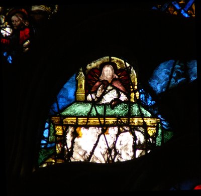 The west rose window depicting a scene from the Book of Revelation: Souls of the martyrs under the altar of Christ by French School