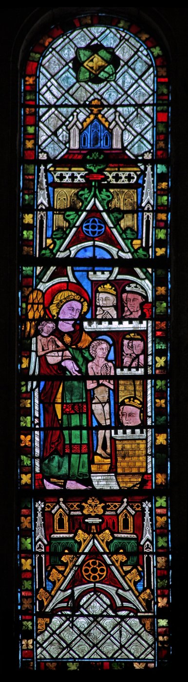 The west window depicting a scene from the Last Judgement: the Elect being taken to heaven? by French School