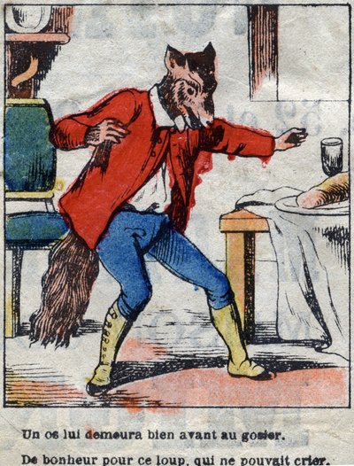 The wolf and the stork. Fables by Jean de La Fontaine by French School