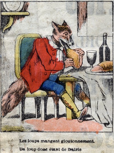 The wolf and the stork. Fables by Jean de La Fontaine. Epinal imaging from the end of the 19th century by French School