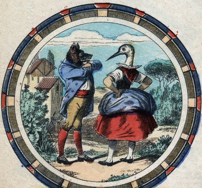 The wolf and the stork. Fables by Jean de La Fontaine (1621-95). Epinal imaging from the end of the 19th century. by French School