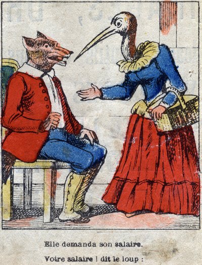 The Wolf and the Stork. Fables by Jean de La Fontaine (1621-95). Epinal Imaging from the End of the 19th Century by French School