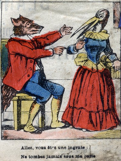 The Wolf and the Stork. Fables by Jean de La Fontaine (1621-95). Epinal Imaging from the End of the 19th Century by French School