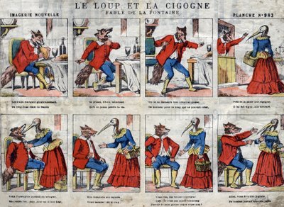 The Wolf and the Stork. Fables by Jean de La Fontaine (1621-95). Epinal Imaging from the End of the 19th Century by French School