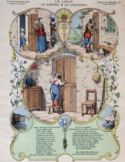 The wolf, the goat and the goat - Fables of La Fontaine in images of Epinal by French School