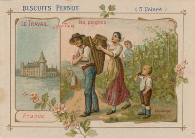The work of the people illustration on a biscuit label by French School