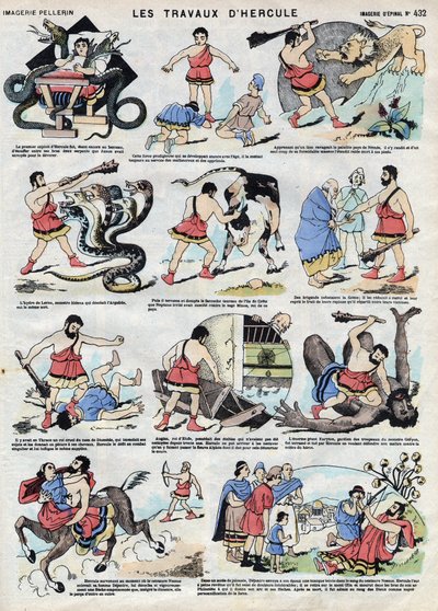 The works of Hercules. In Roman and Greek mythology, Hercules is a hero: still a child he chokes two snakes with bare hands in his bed and put his strength at the service of the unfortunate, abbeats the lion of Nemee with his club, kills the Hyd by French School