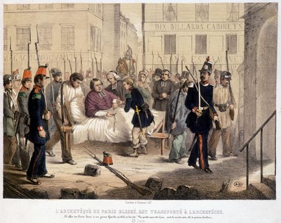 The wounded archbishop of Paris is transported to the archveche by French School