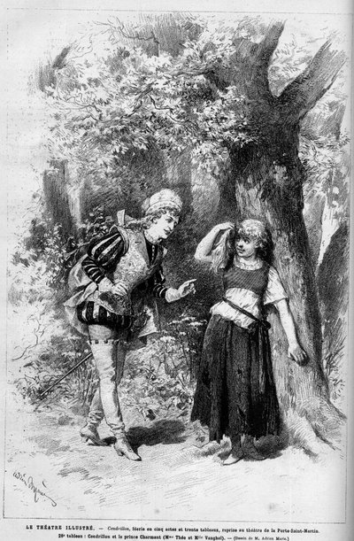 Theatrical representation: Cinderella and the Prince Charming performed by Mme Theo and Melle Vanghel for the play Cendrillon by Clairville by French School