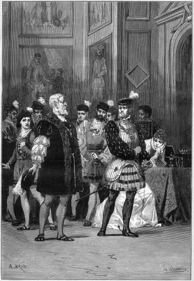 Theatrical representation: Hernani by Victor Hugo, act III scene 6. Paris, Comedie Francaise by French School