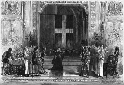 Theatrical representation: scene of the coffins in Lucrece Borgia by Victor Hugo. Paris, Theatre de la Porte Saint Martin by French School