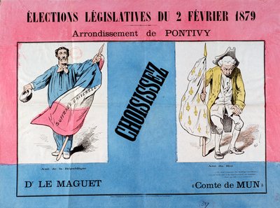 Third Republic: poster for the legislative elections of 2/02/1879 in the municipality of Pontivy. Paris. Museum of Poster and Advertising by French School