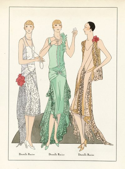 Three Designs for Lace Dresses, published circa 1923 by French School