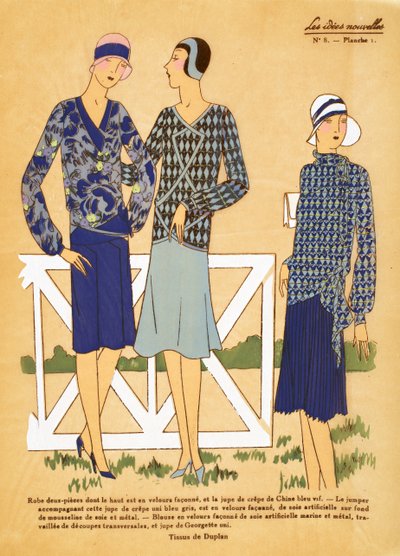 Three Designs for Two Piece Outfits Showcasing Tissus de Duplan, Les Idées Nouvelles by French School