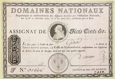 Three hundred livre banknote, 1790 by French School