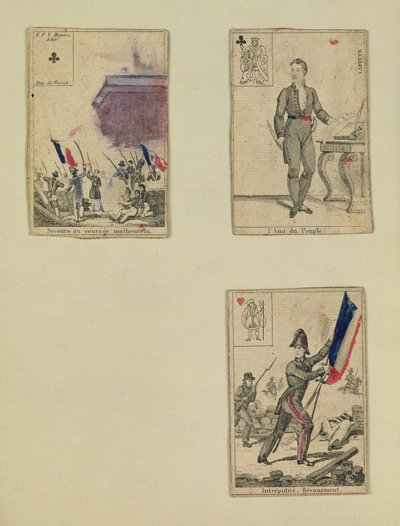 Three Playing Cards Commemorating the Heroes of July 1830 by French School