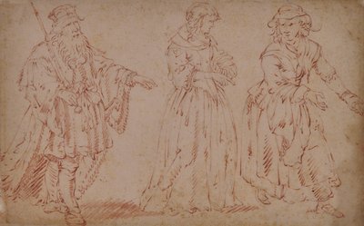Three Theatrical Figures: King Lear, Cordelia, and Maid by French School