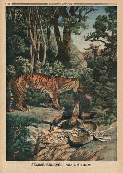 Tiger attacking a woman, back cover illustration from 