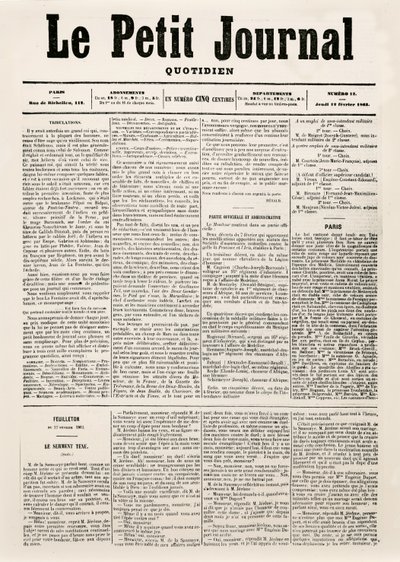 Title Page of daily paper Le Petit Journal, 12th February 1863 by French School