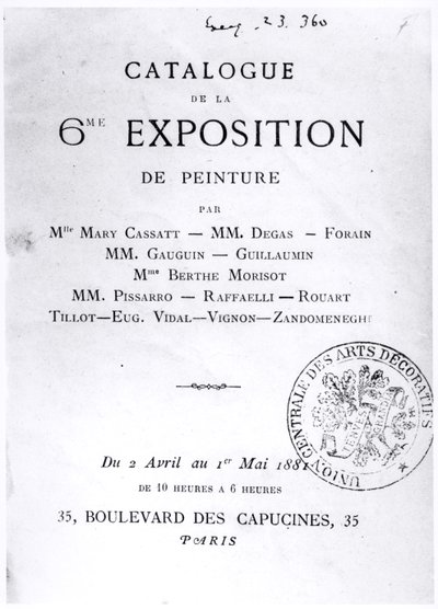 Title Page for the Catalogue of the 6th Impressionist Exhibition by French School
