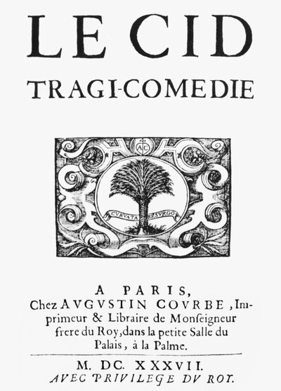 Title Page of Le Cid (1637) by Pierre Corneille (1606-84) Published 1637 by French School