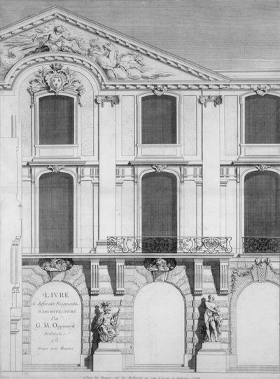 Title page of a book of engraved plates of Oppenords designs, published 1745 by French School