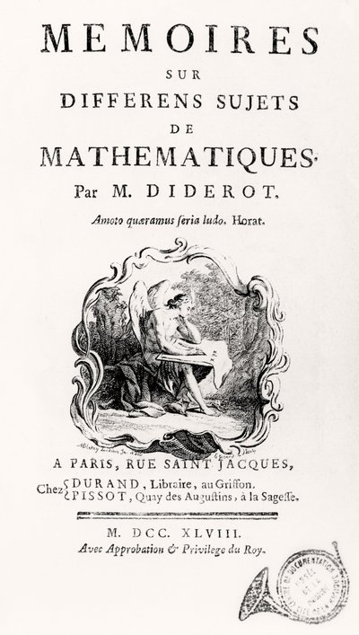 Titlepage of "Mémoires sur différens sujets de mathématiques", 1748 by French School