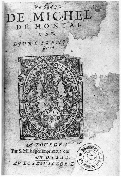 Titlepage of the First Edition of Essais by Michel de Montaigne (1533-92) 1580 by French School