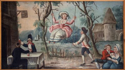 To the Three Orders Reunited. The Clergy, the Nobility, and the Third Estate Reunited in a Tavern. A Young Woman Swings Her. Painted Sign of Cockade Merchant, from the Royal Palace, Anonymous Painting, Revolutionary Period by French School