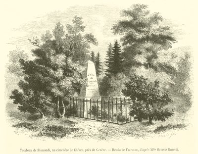 Tomb of Sismondi, at the Cemetery of Chenes, near Geneva (engraving) by French School