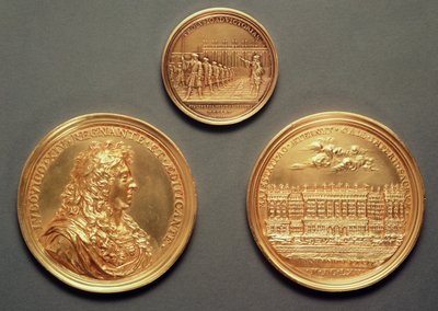 Les Revues, 1680 by Thomas Bernard; Profile of Louis XIV; La Colonnade of the Louvre, Bernini project by Jean Warin III by French School